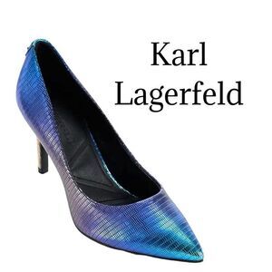 KARL LAGERFELD PARIS Royale Metallic Lizard Embossed Dress Pumps Sz 8 NIB